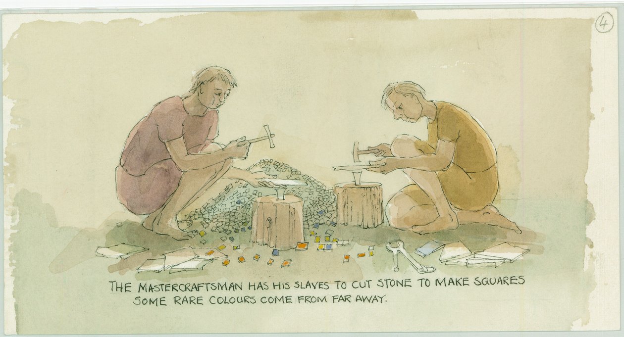 Two Characters Cutting Stone to Make Small Squares for the Mosaicist by Judith Dobie