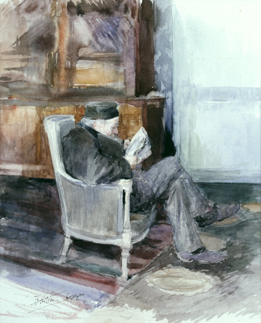 Old man sitting in an armchair by Jules Bastien Lepage