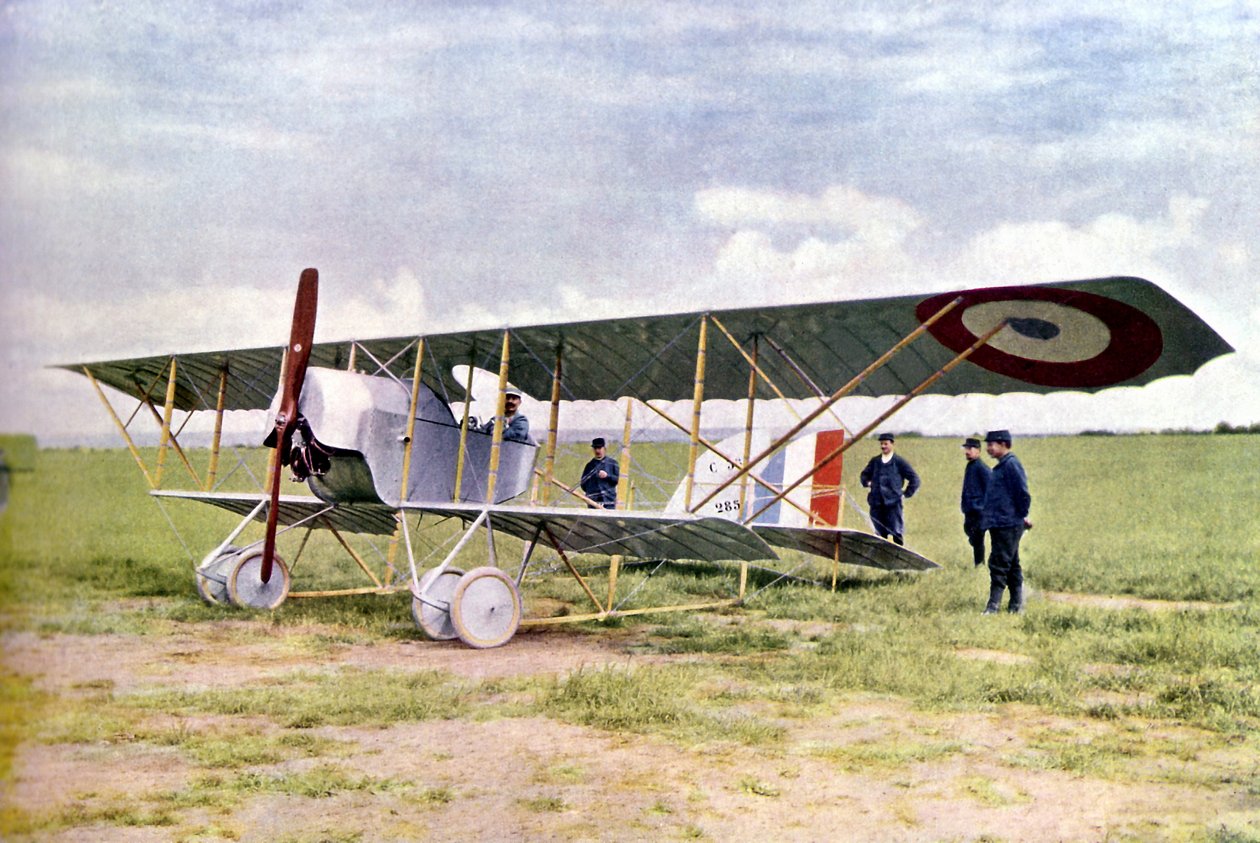 A Nieuport 10 biplane during the Battle of the Marne east of Paris, September 1914 by Jules Gervais-Courtellemont