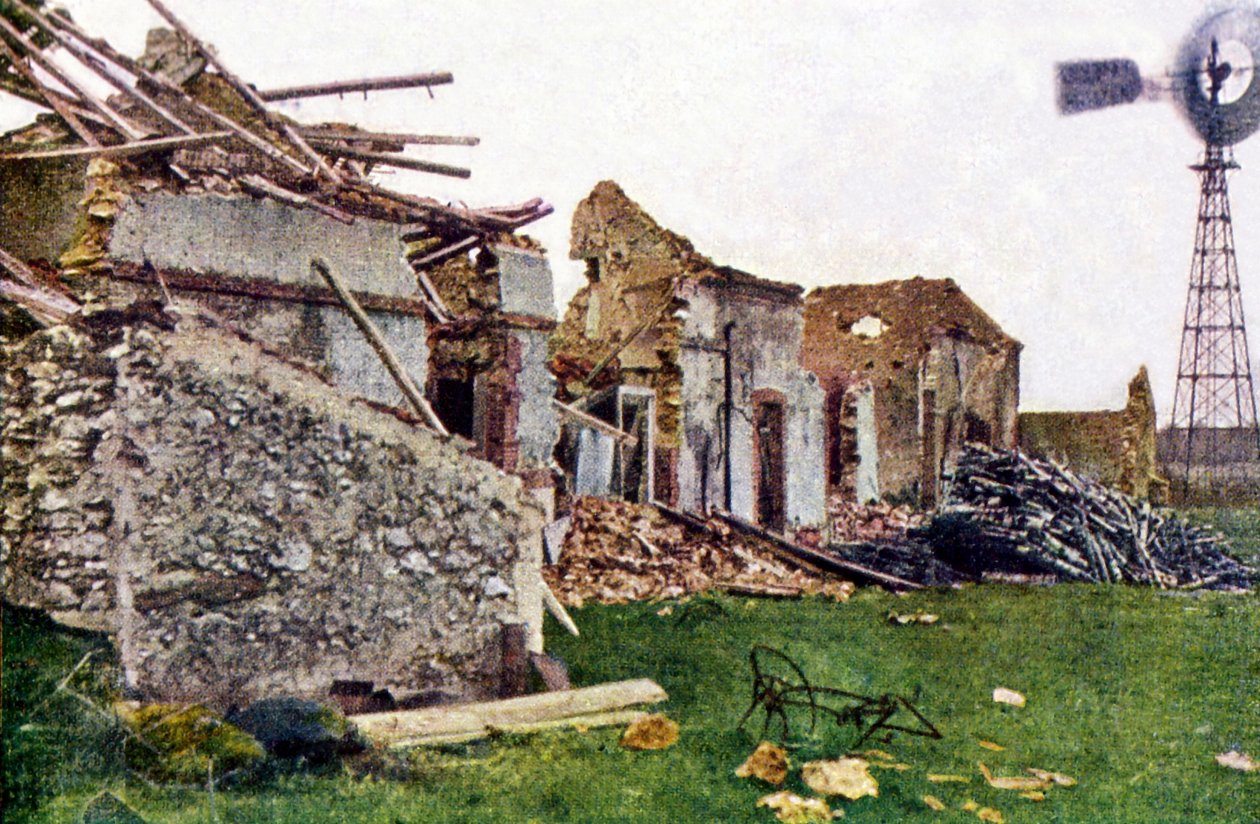 Destroyed Buildings in Villeneuve-Lez-Charleville South of Reims During the Battle of the Marne, September 1914 by Jules Gervais-Courtellemont