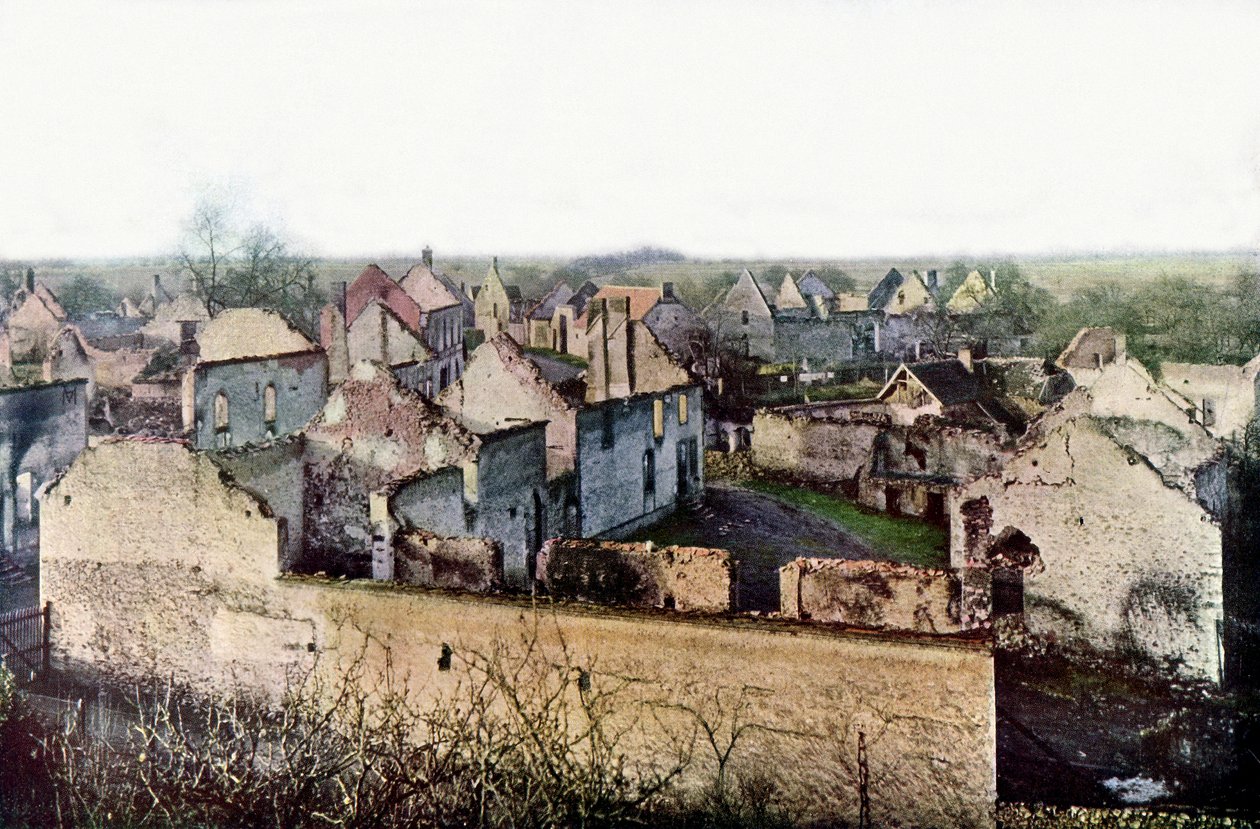 The Heavily Damaged Village of Châtillon-sur-Morin, South of Esternay during the Battle of the Marne East of Paris, September 1914 by Jules Gervais Courtellemont