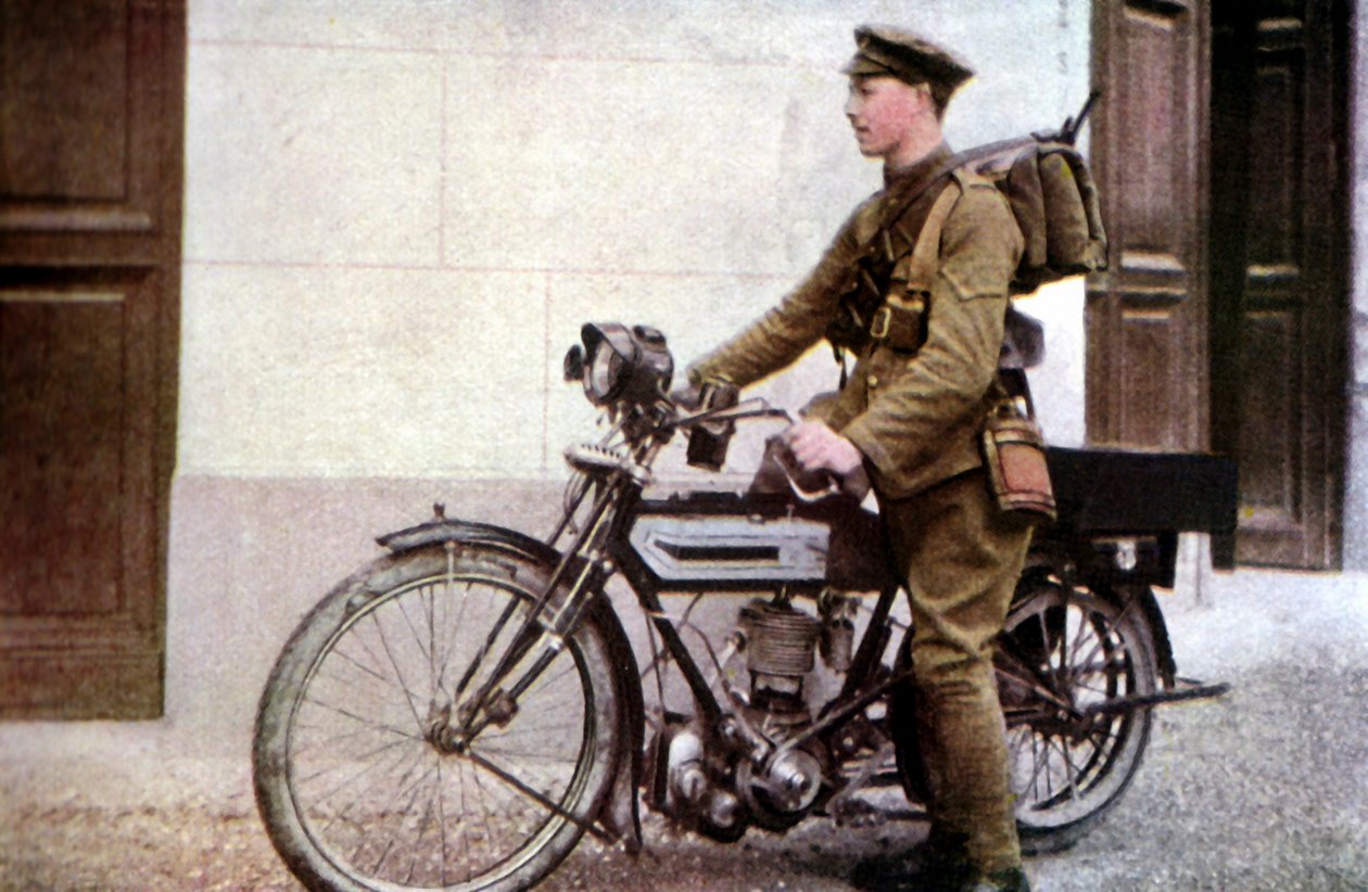 An English Dispatch Rider Taking Off during the Battle of the Marne East of Paris, September 1914 by Jules Gervais Courtellemont
