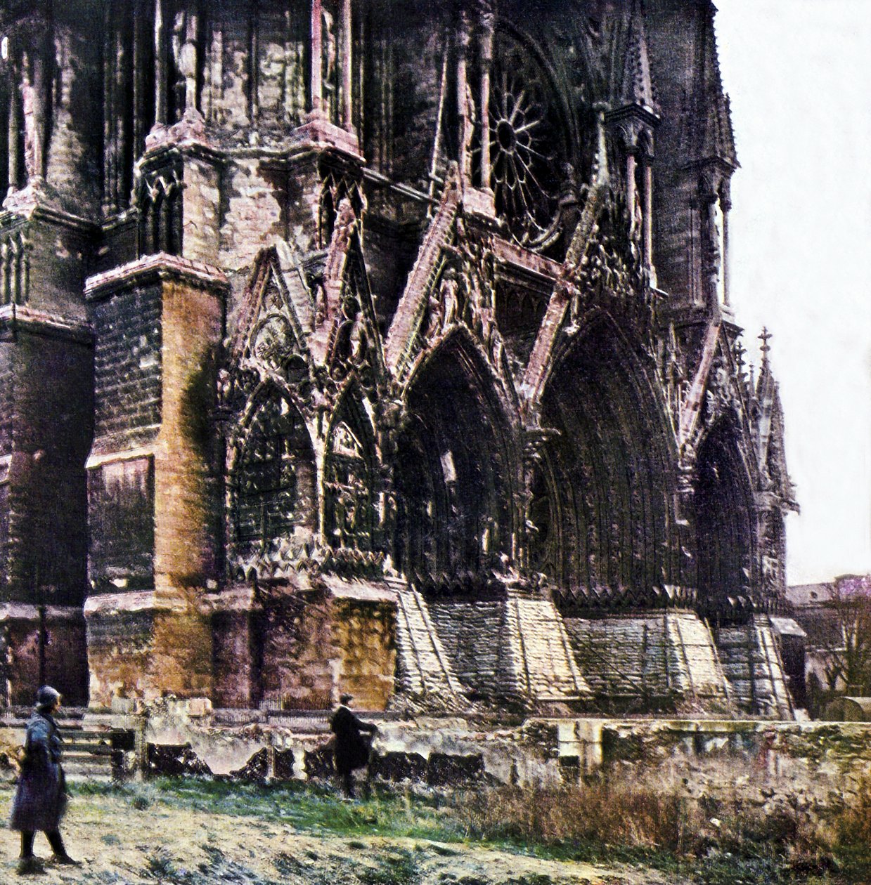The damaged cathedral of Reims during the Battle of the Marne east of Paris, September 1914 by Jules Gervais Courtellemont