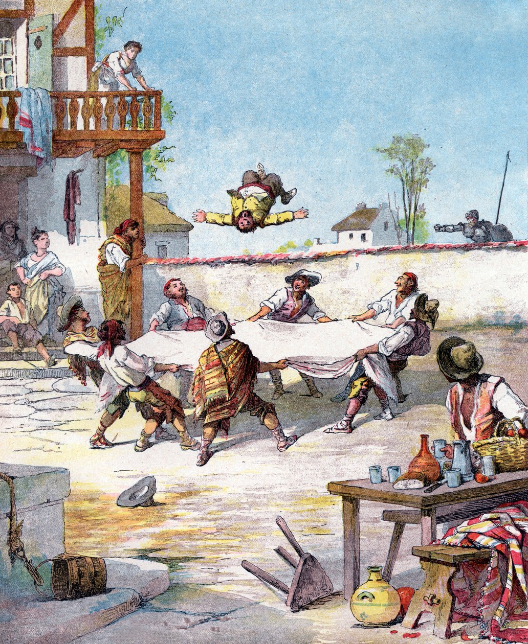 In Inn, Sancho Panza is manhandled, he