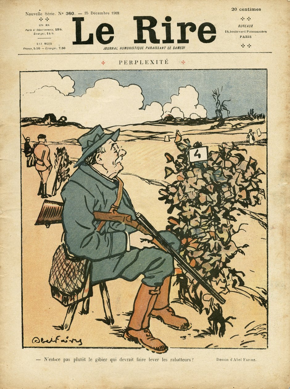 Illustration by Abel Faivre (1867-1945) for the Cover of Le Lire, 25/12/09 - Perplexity - Countryside, Leisure, Hunting hunter by Jules Abel Faivre