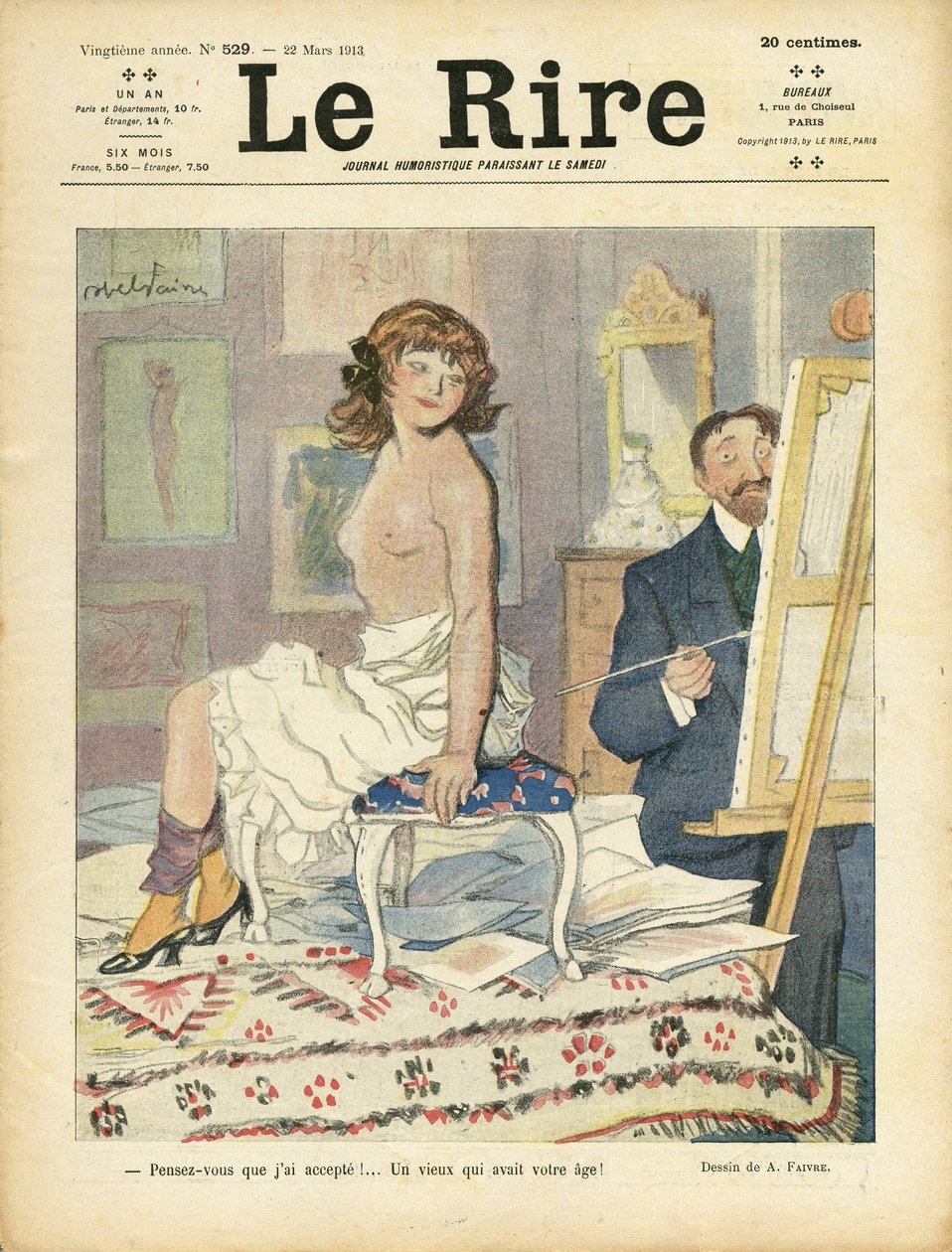 Illustration by Abel Faivre (1867-1945) for the Cover of Le Rire, 22/03/13 - Art, Nudity - Painters artists, Model (who poses) by Jules Abel Faivre