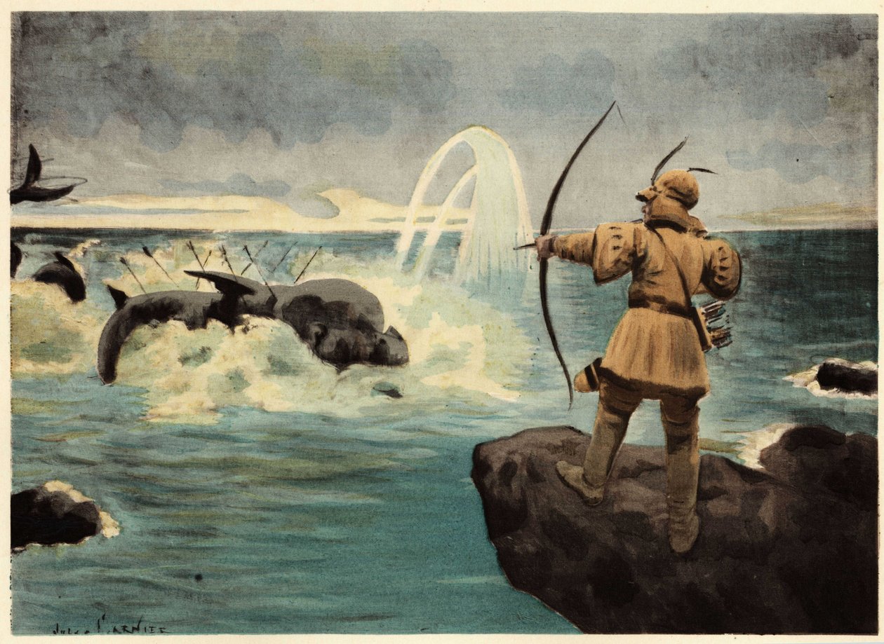 Pantagruel killing the marine monster Physetere with arrows. Illustration by Jules Garnier. In 