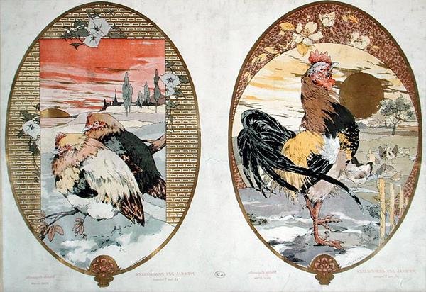 Cock and chickens, design for a screen, c.1900 by Jules Auguste Habert Dys
