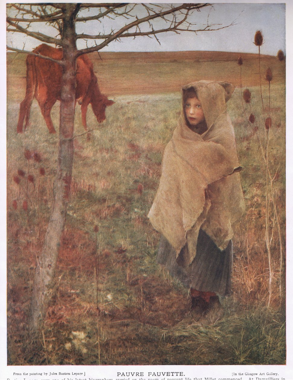 France, small girl, Fauvette, cow, rural, poor, clothing by Jules Bastien Lepage