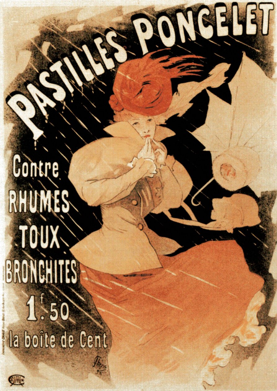 Advertising poster for Pastilles Poncelet, a cold and bronchitis remedy ...