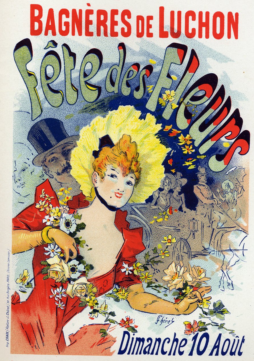 Art. Entertainment. Flower fest at Bagneres de Luchon. Poster by Jules Cheret, France, c.1895 by Jules Cheret