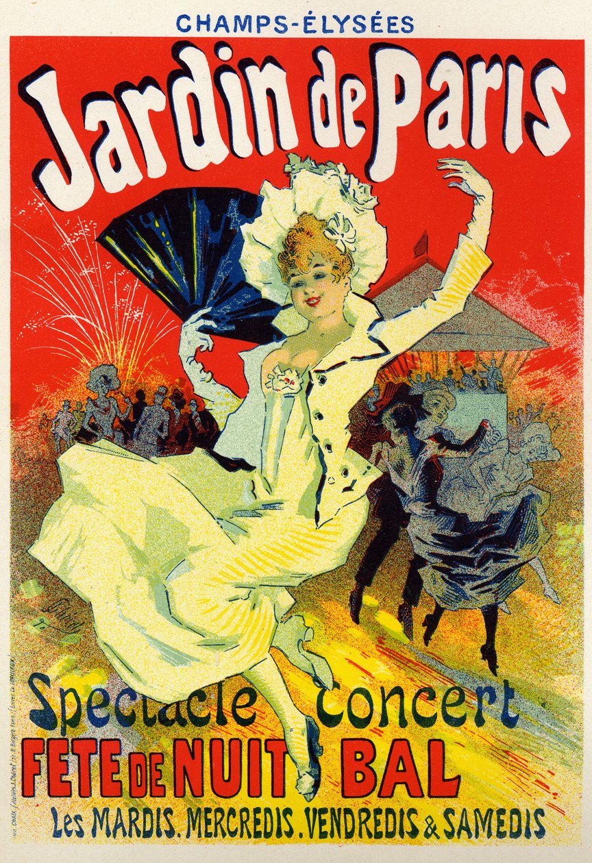 Art, Entertainment. Jardin de Paris, bal at the Champs Elysees, Paris. Poster, France, c.1895 by Jules Cheret