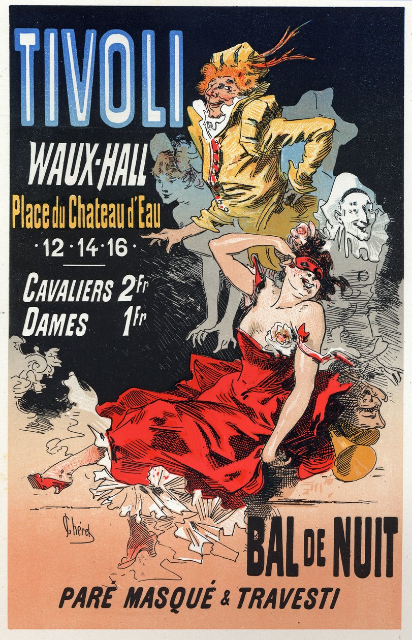 Art. Entertainment. Masquerade ball at the Tivoli Waux Hall, Paris. Poster by Jules Cheret, France by Jules Cheret