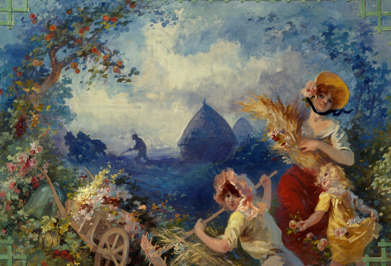 The Earth Allegory Representing Young Women Holding Wheat Sheaves Against a Background of Harvest. Cartoon for Tapestry by Jules Cheret (1836-1932) 20th Century Nice, Musee Cheret by Jules Cheret