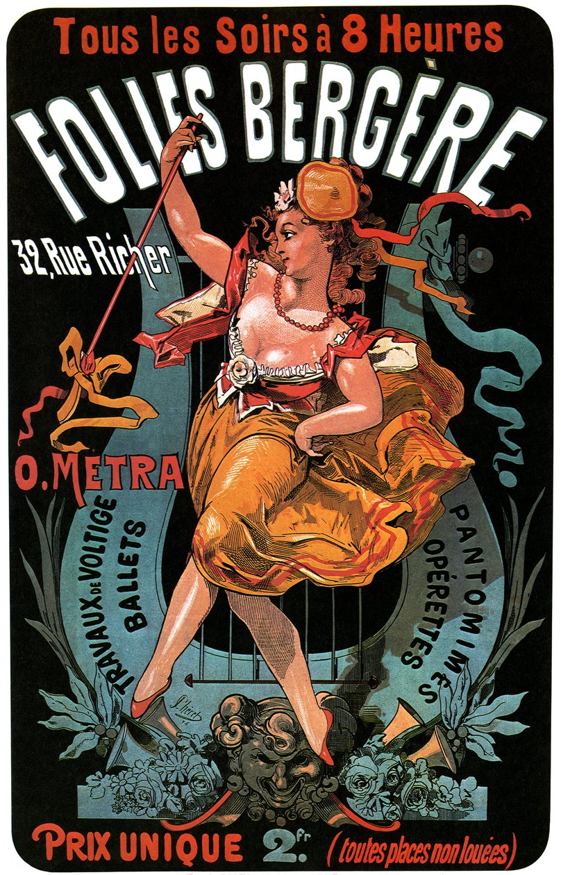 Poster for the Folies-Bergere 1874 by Jules Cheret - aerobatic works, ballets, pantomimes, operettas, dance, dancer, music hall, gay Paris, Paris by night by Jules Cheret