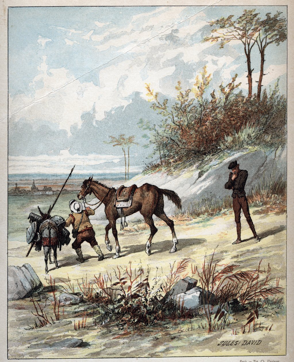 Don Quixote and Sancho Panza - Illustration by Jules David (1808-1892) from 