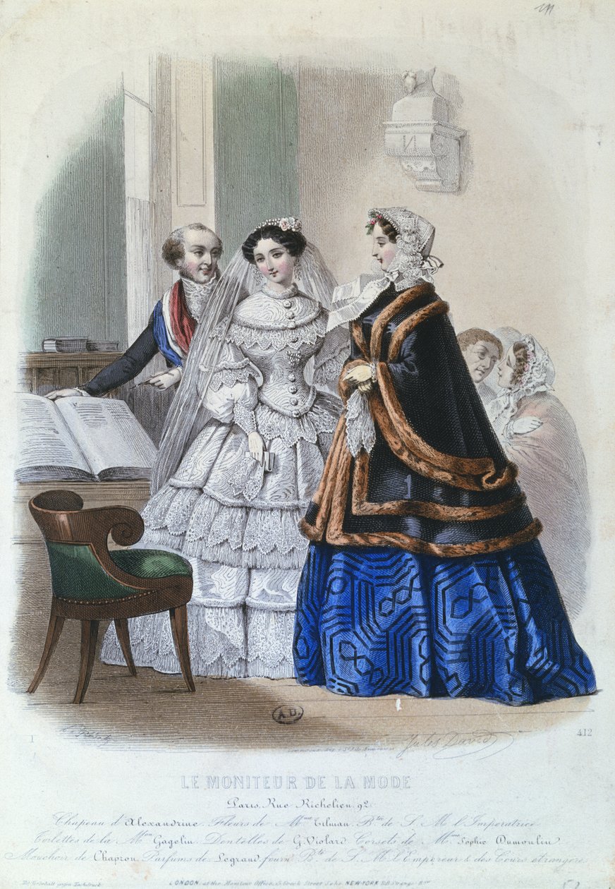 Wedding Dress, Fashion Plate from Le Moniteur de la Mode, 1854 by Jules David