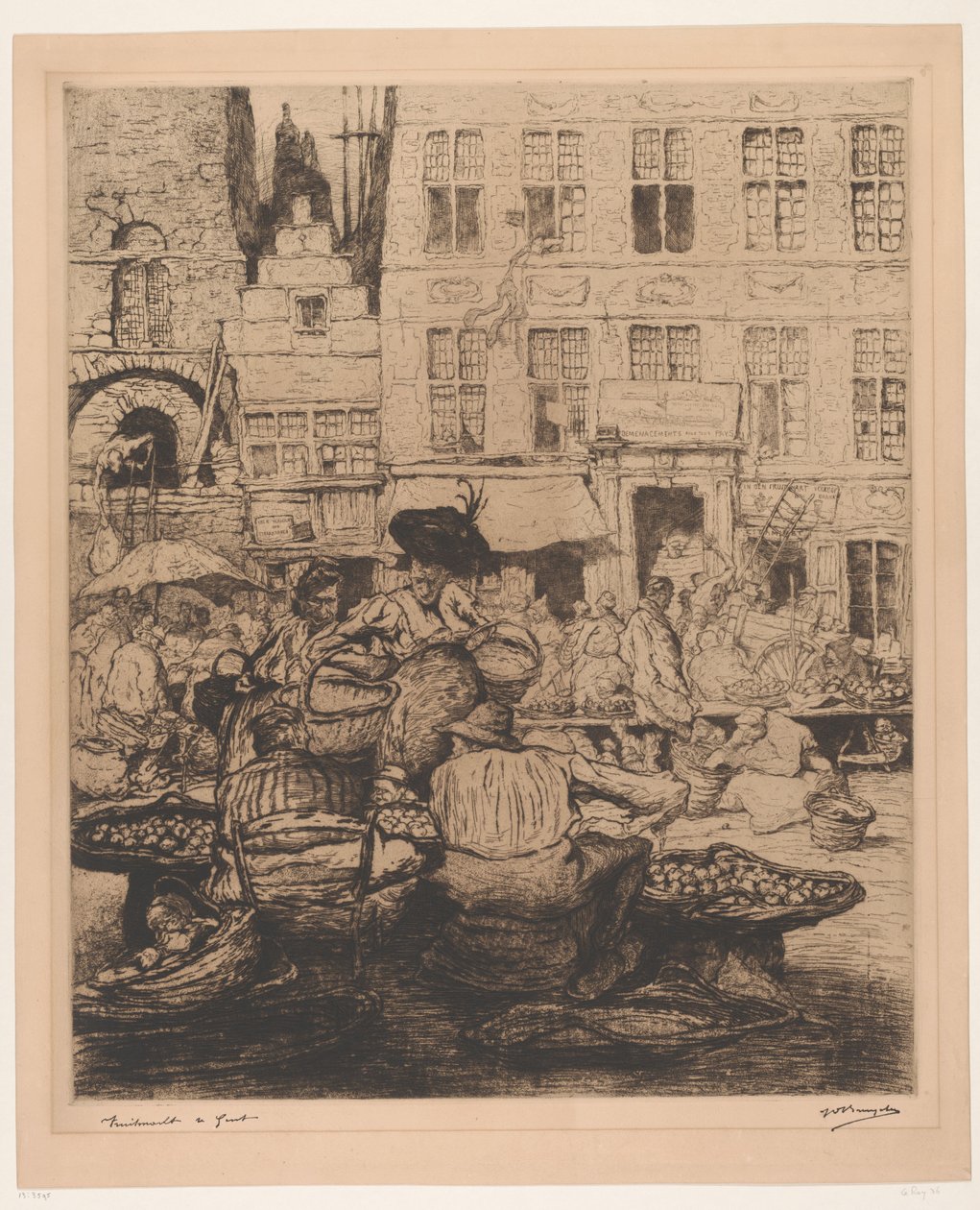 Cityscape with Fruit Market in Ghent (Fruit Market in Ghent) by Jules De Bruycker (signed by artist)