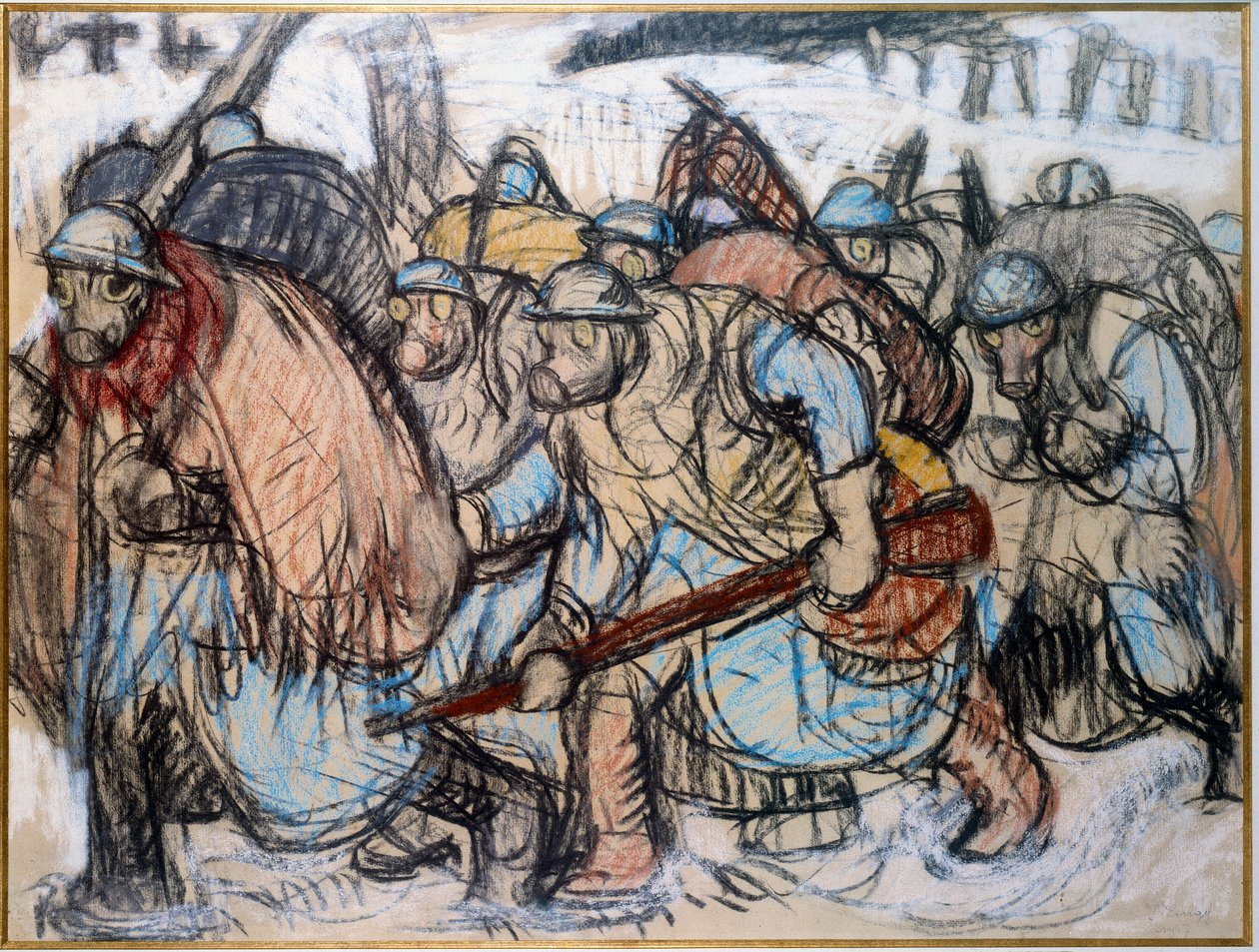 First World War: Soldiers wearing a gas mask by Jules Emile Zingg