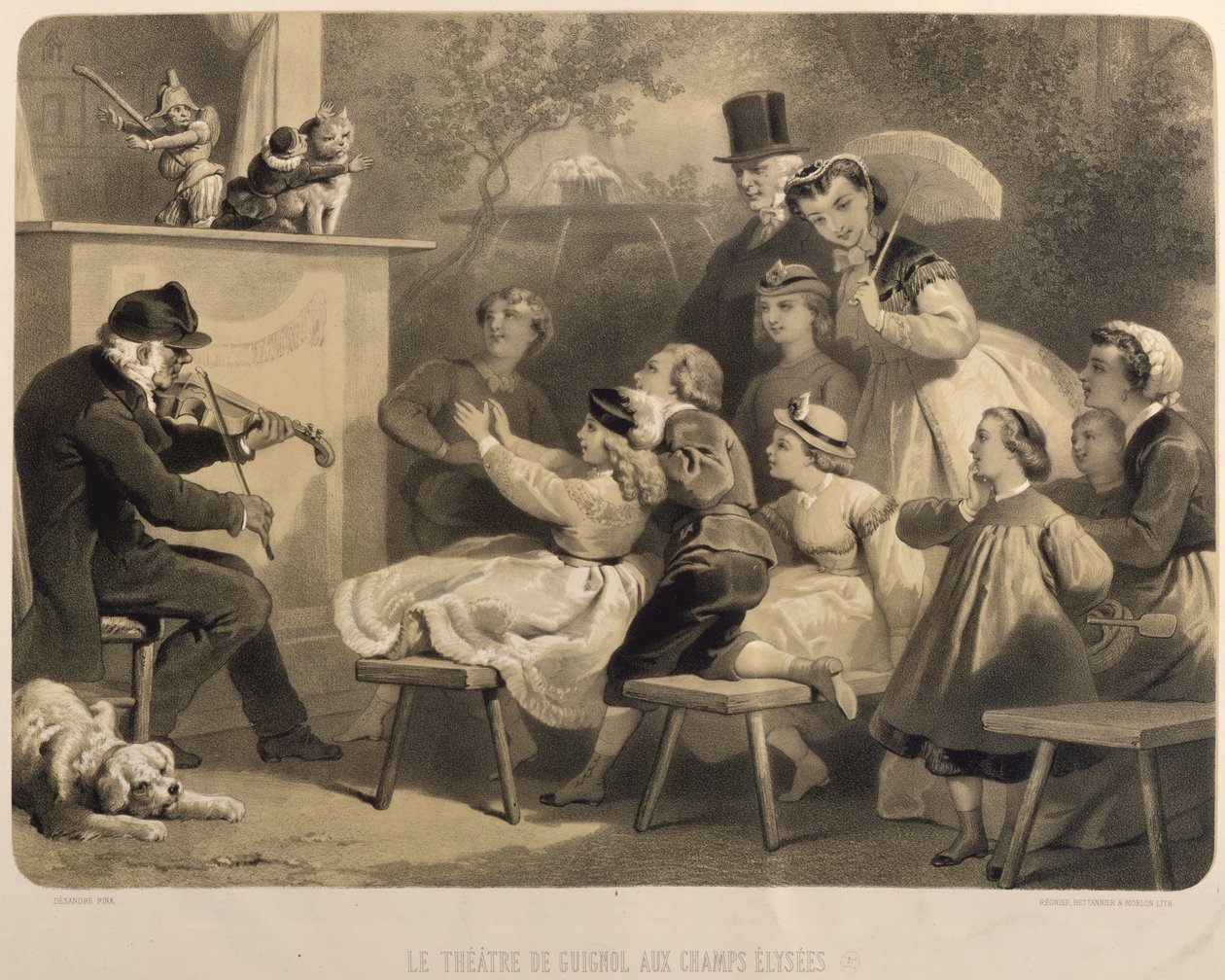The Theatre Guignol, Champs-Elysees, engraved by Claude Regnier, Bettanier and Morion by Jules Marie Desandre