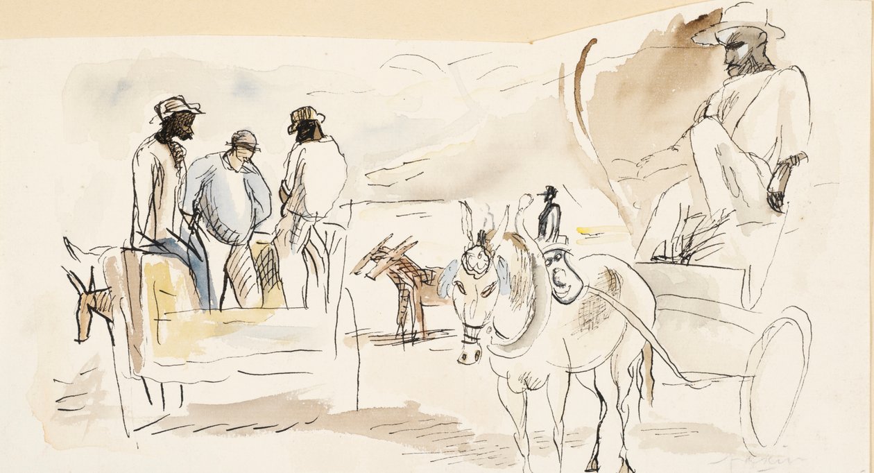 Slaves and Two Carts by Jules Pascin