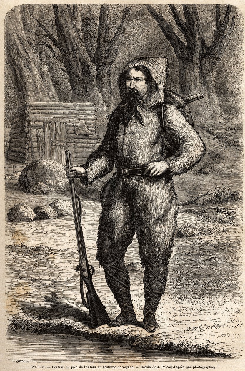 Portrait of Doctor Henri Barth, German explorer, in a travel suit. Drawing by Jules Pelcoq, to illustrate the journey of 1849-1855, to the center of Africa, by Dr. Henri Barth. Engraving in Le tour du monde, nouveau journal des voyages by Jules Pelcoq