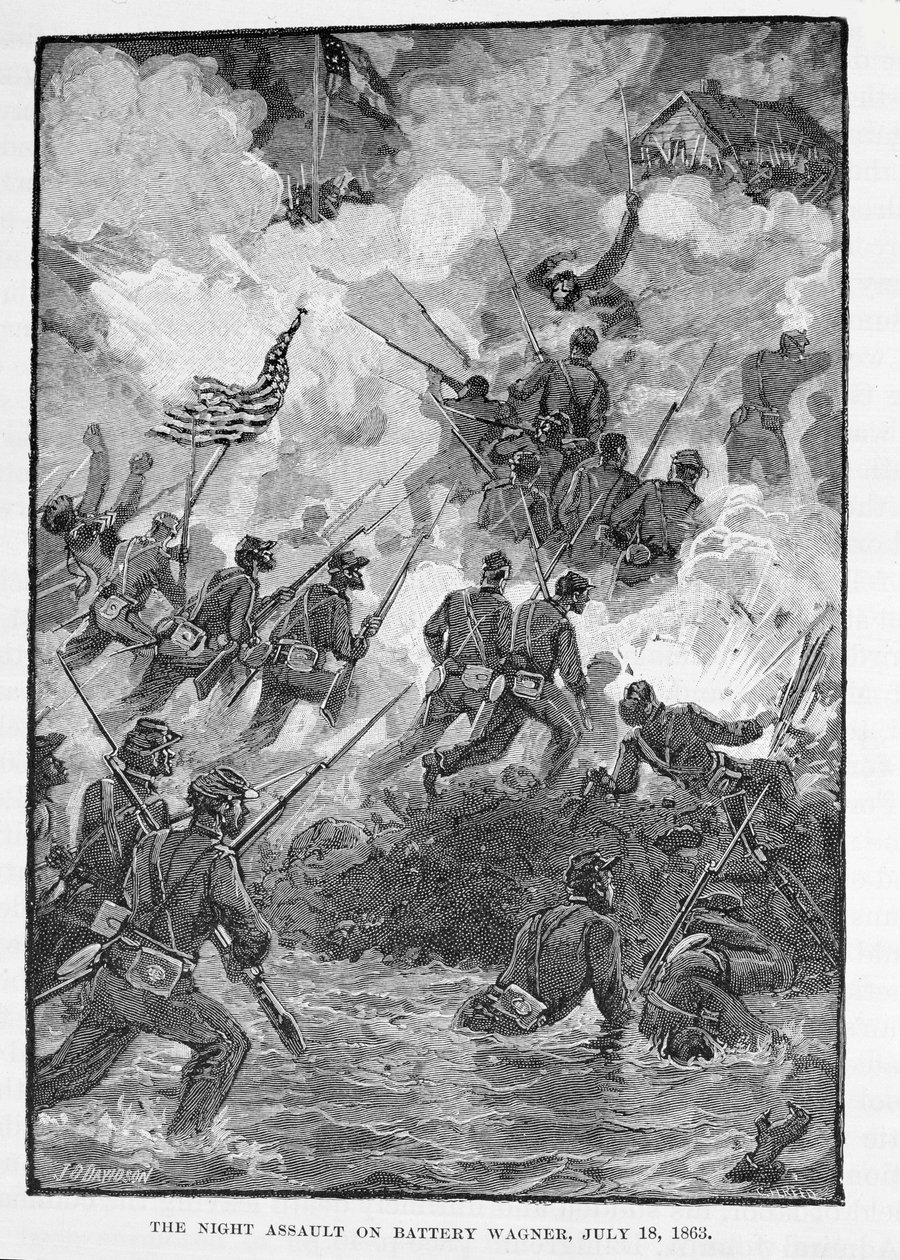 The Night Assault on Battery Wagner, July 18th 1863, engraved by C. H. Reed, illustration from 