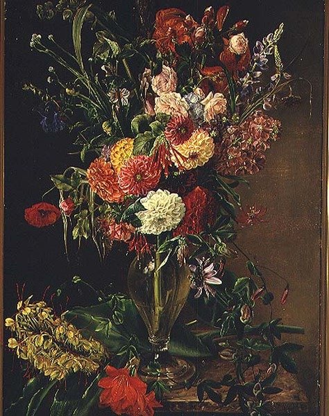 Flowers in a Glass Vase by Julie Wilhelmine Hagen Schwarz