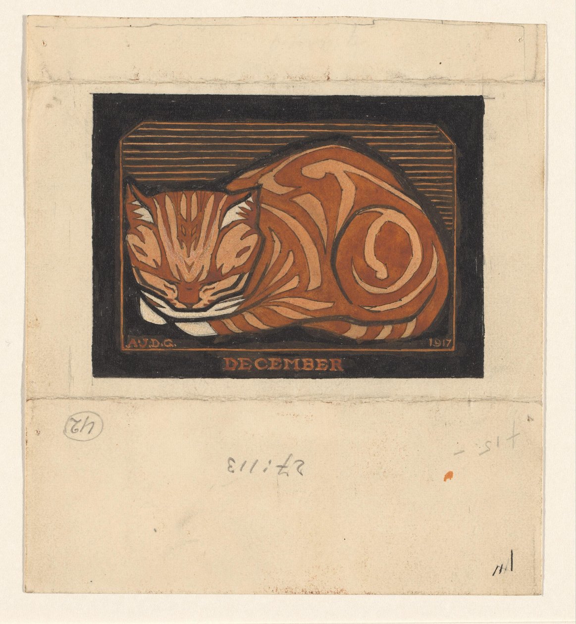 Lying Cypress Cat (December) by Julie de Graag (signed by artist)