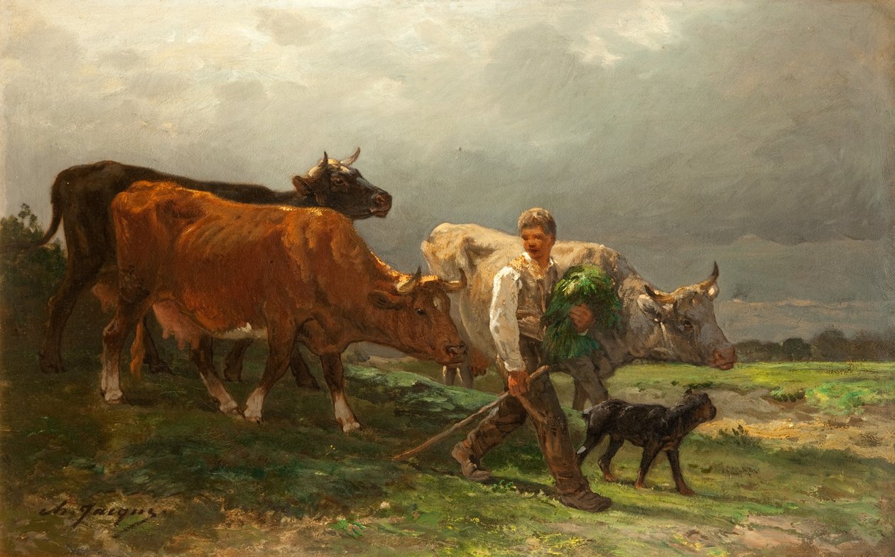 Breton Lad with Cattle by Julius Caesar Ibbetson