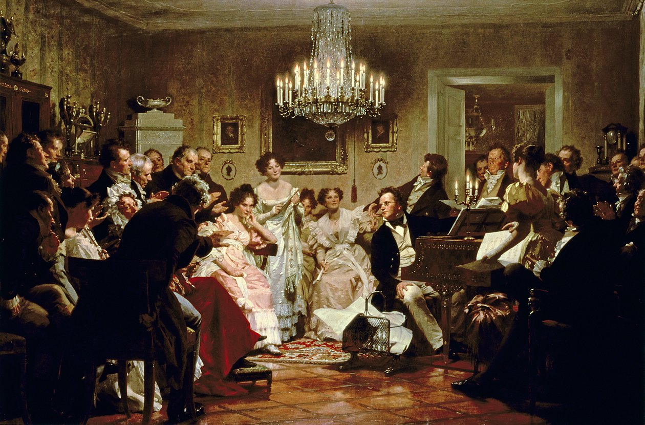 A Schubert Evening in a Vienna Salon by Julius or Jules Schmidt