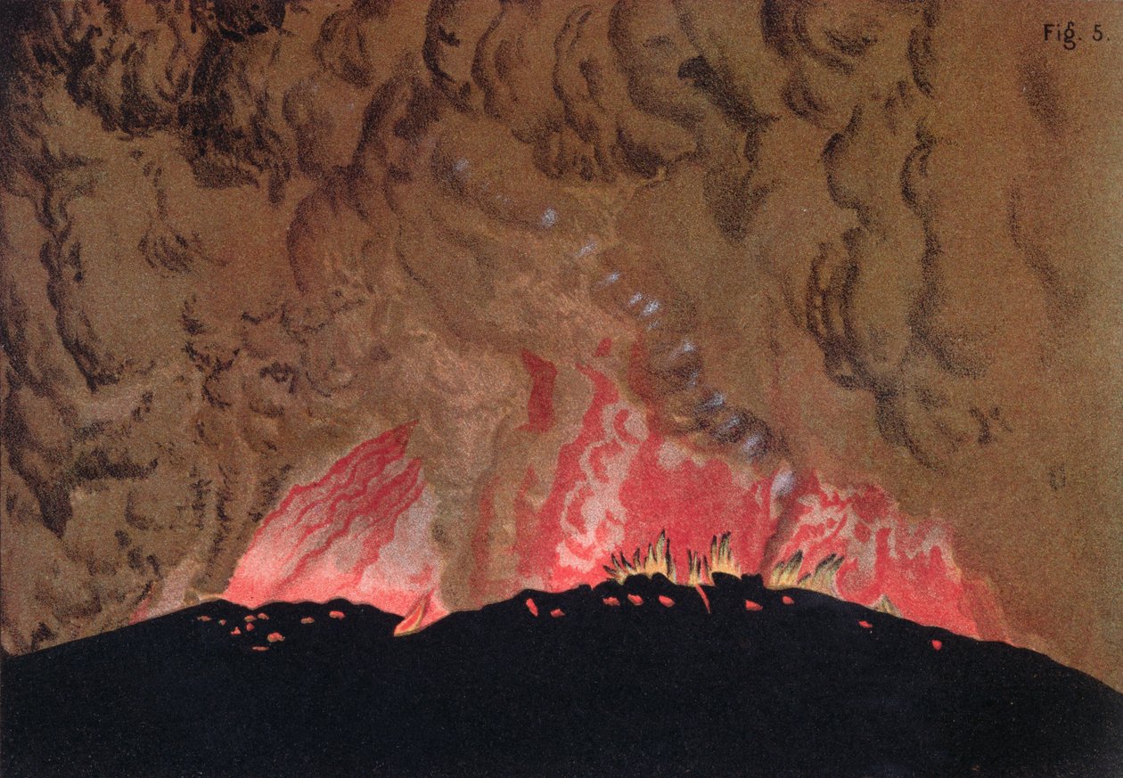 The Aphroessa and Georgios Lava Flows During an Eruption of the Santorini Volcano, Illustration from Etudes sur les Volcans, Engraved by Druck and Arnold by Julius or Jules Schmidt