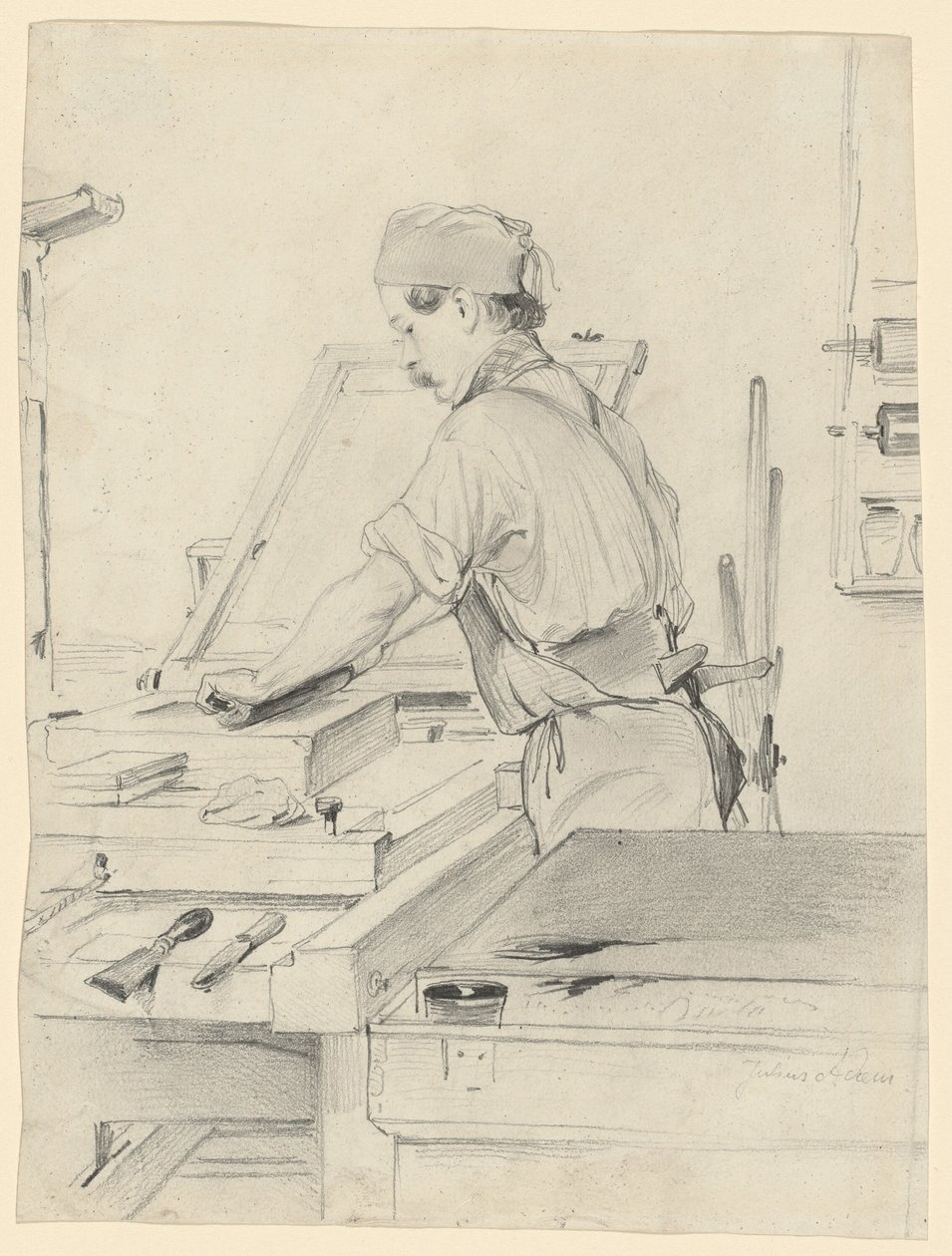 Self-Portrait Working at a Lithographic Press by Julius Adam the Elder