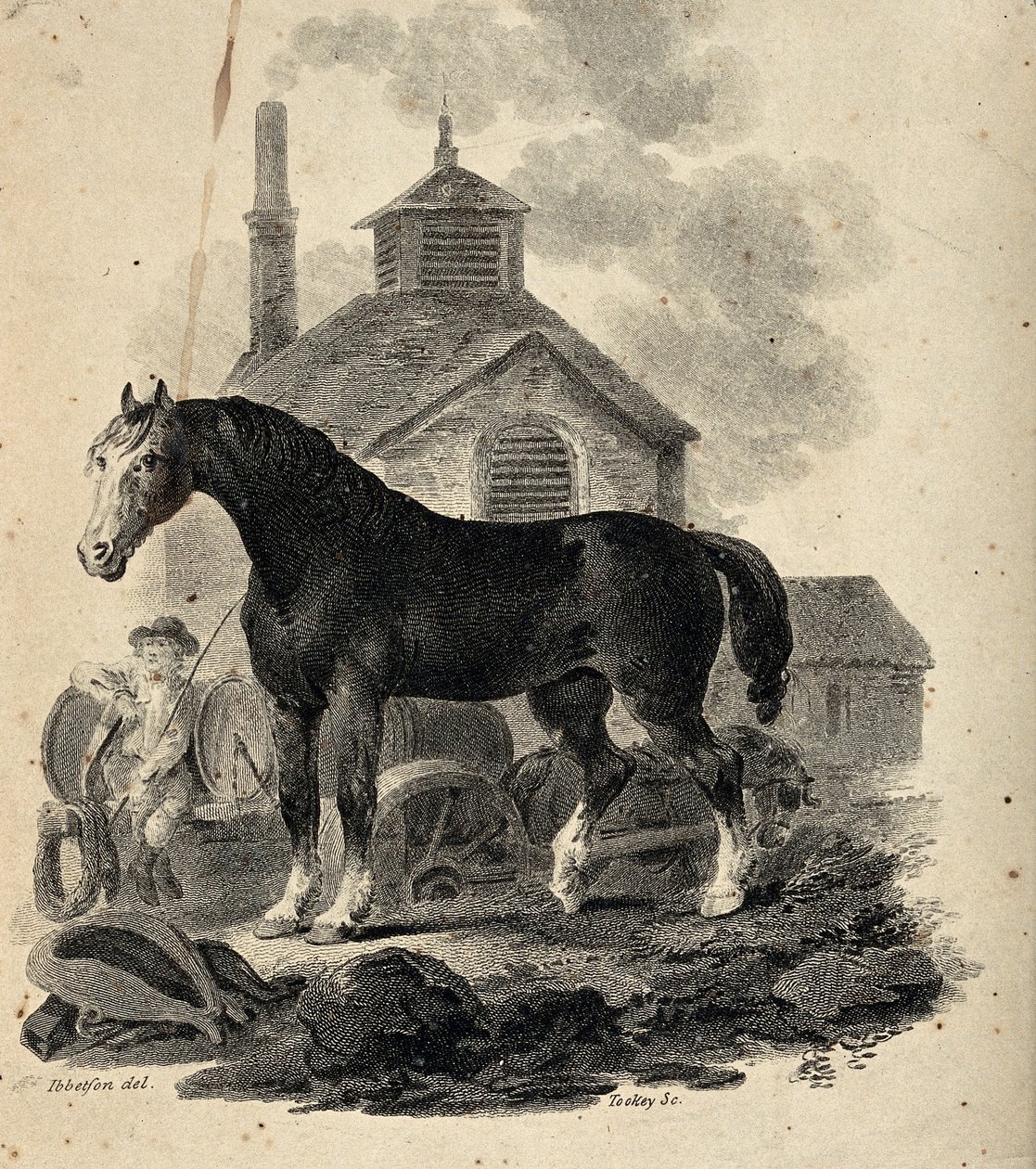 A Dray Horse Standing in Front of the Dray with the Drayman by Julius Caesar Ibbetson