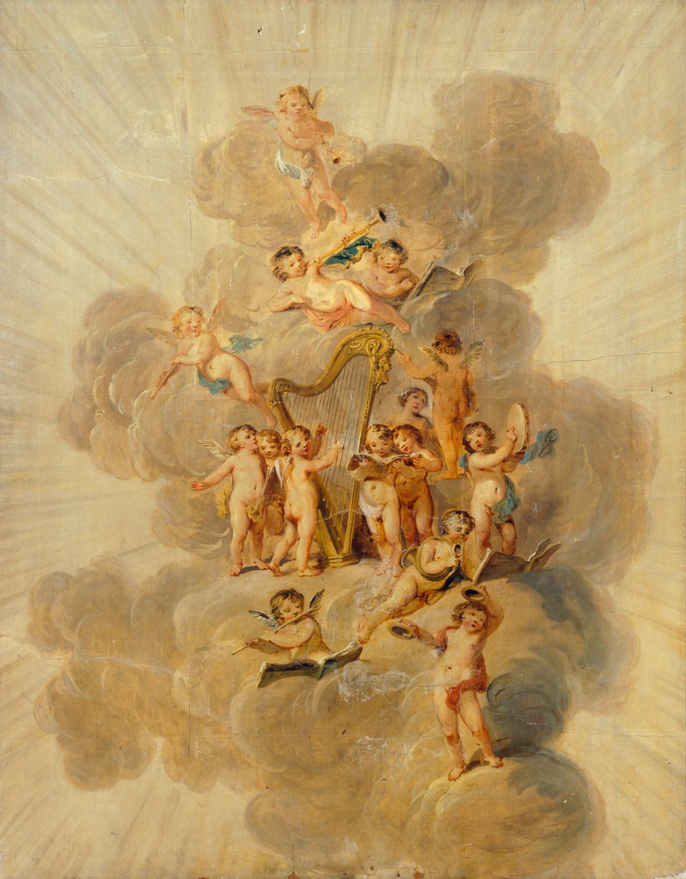 Winged Cherubs with Musical Instruments, Section of Music Room Decorative Border, Kenwood House, London by Julius Caesar Ibbetson