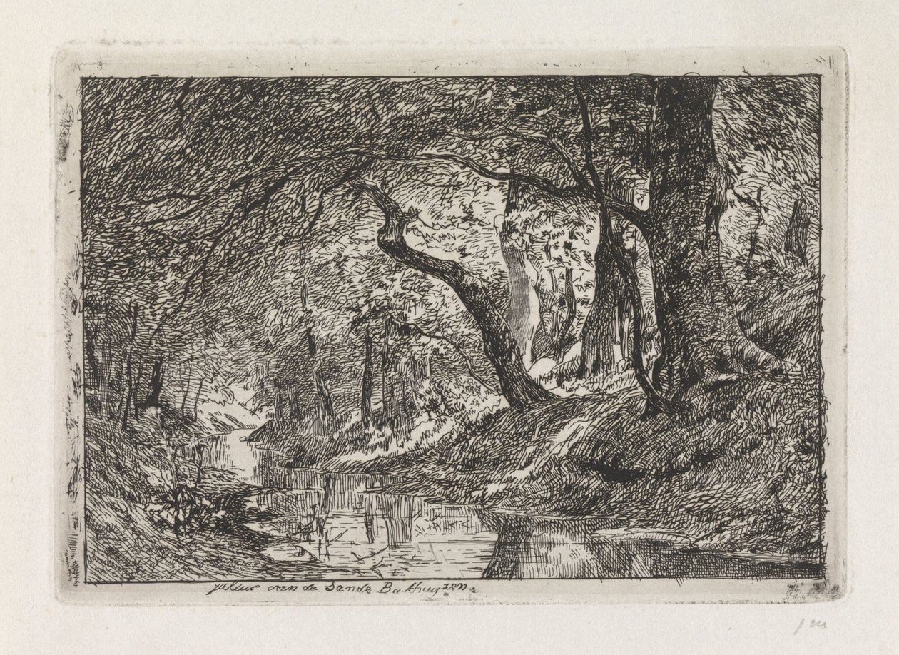 Forest Landscape with Stream and Trees on the Bank by Julius Jacobus van de Sande Bakhuyzen