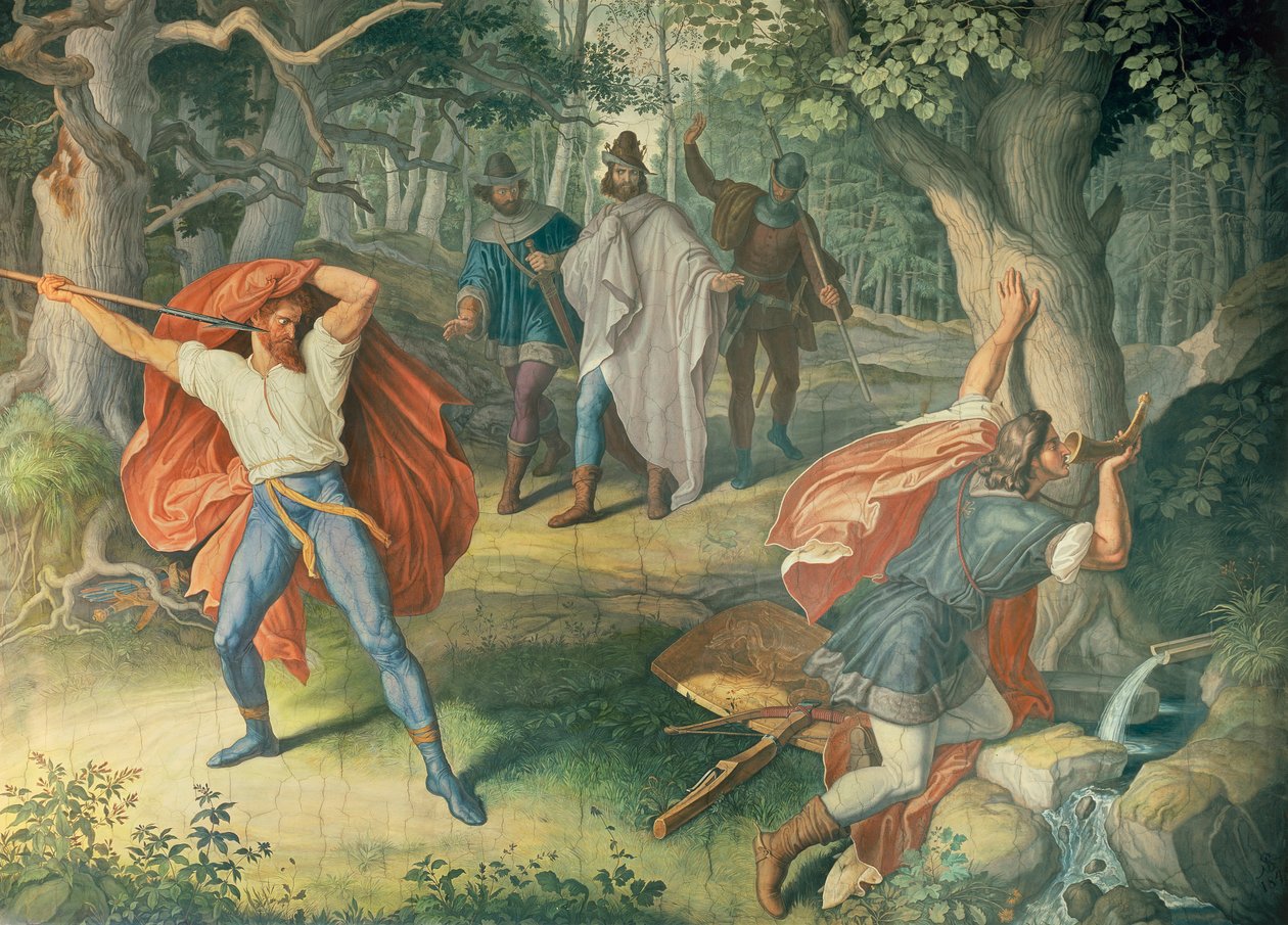 Hagen Killing Siegfried at Fountain by Julius Schnorr von Carolsfeld
