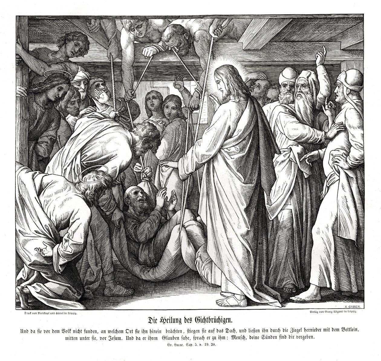Jesus heals the paralyzed man, Gospel of Luke by Julius Schnorr von Carolsfeld