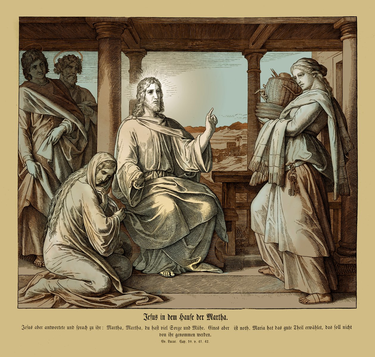 Jesus in the house of Martha, Gospel of Luke by Julius Schnorr von Carolsfeld