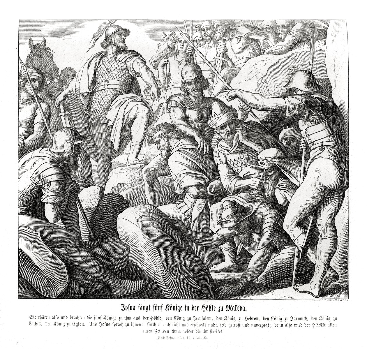 Joshua Captures Five Kings at Makkedah, Joshua by Julius Schnorr von Carolsfeld