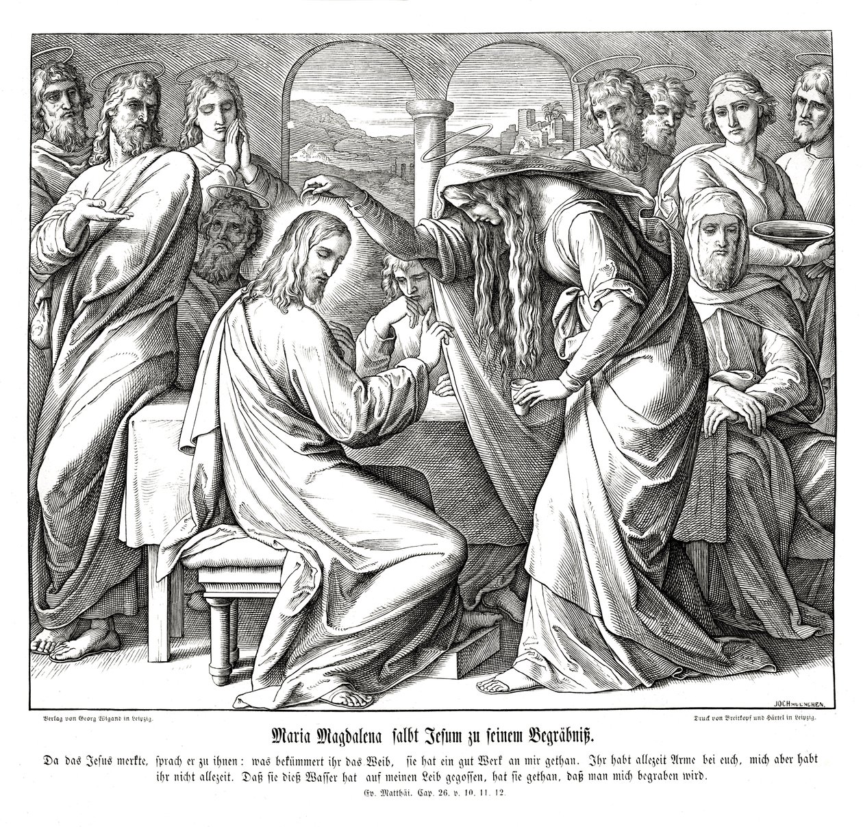 Mary Magdalene anoints Jesus, Gospel of Matthew by Julius Schnorr von Carolsfeld