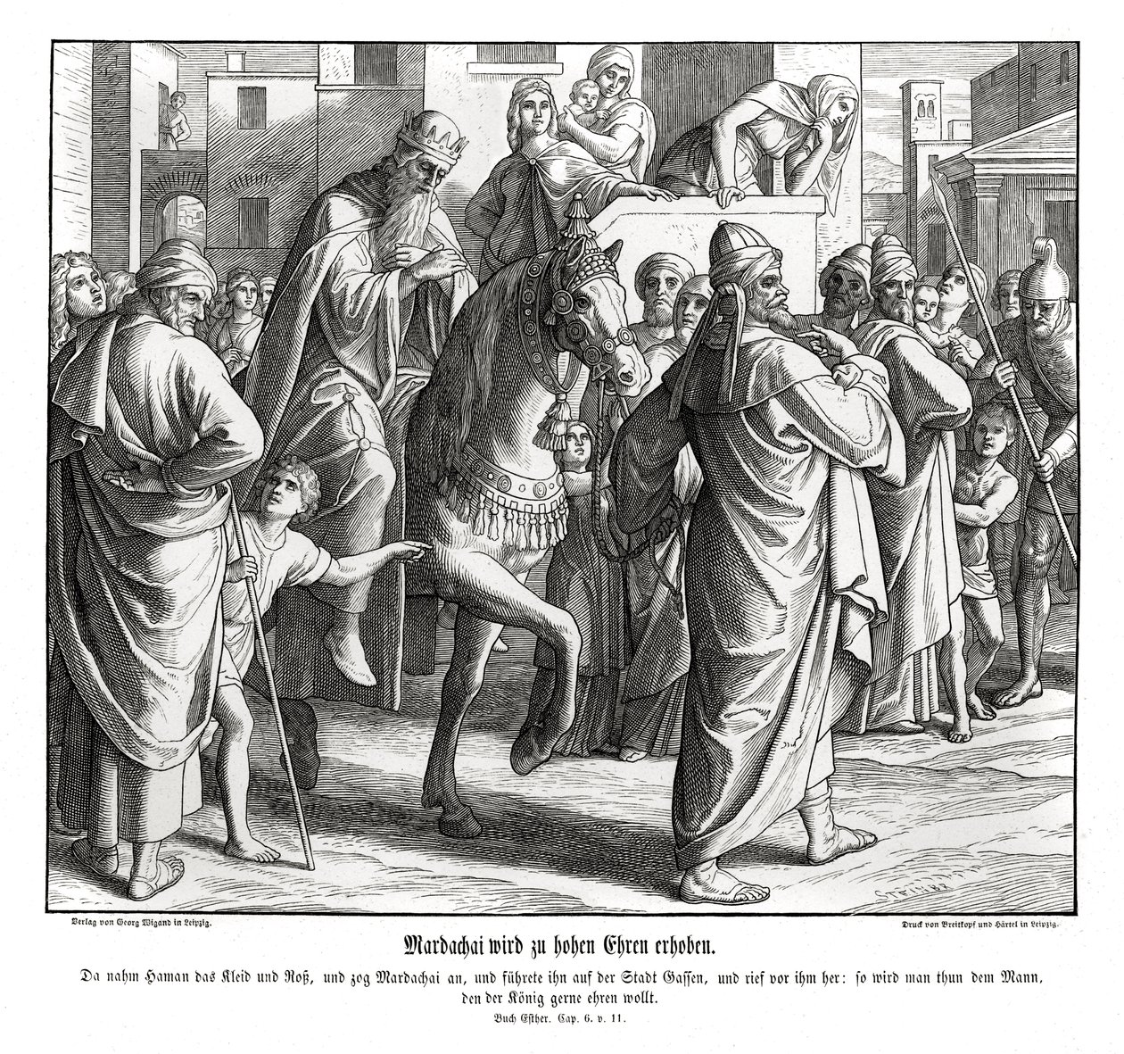 Mordecai Is Honoured by the King, Esther by Julius Schnorr von Carolsfeld