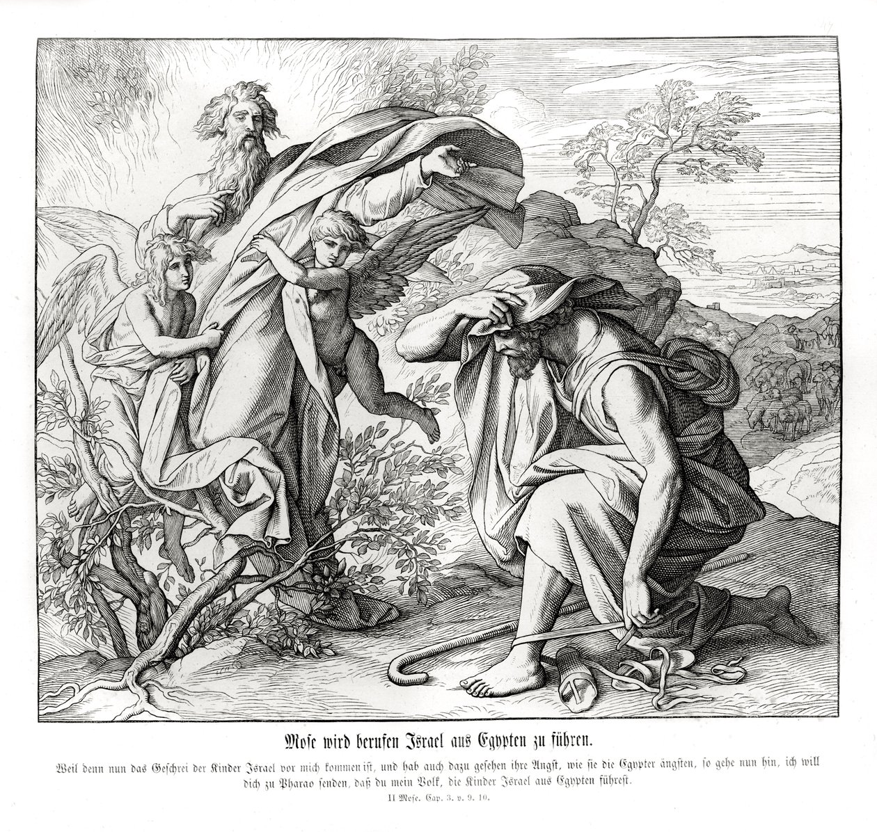 Moses and the Burning Bush, Exodus by Julius Schnorr von Carolsfeld
