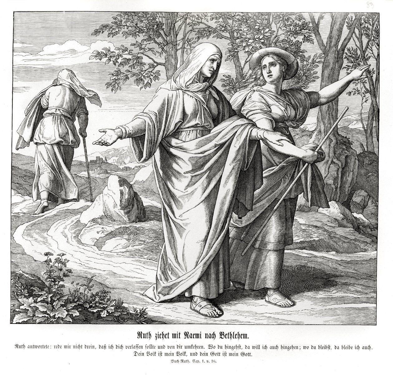 Ruth Goes with Naomi to Bethlehem, Ruth by Julius Schnorr von Carolsfeld