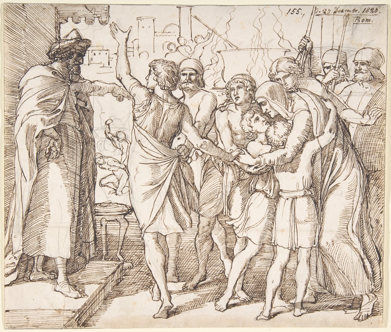 The Martyrdom of the Seven Brothers; verso: Sketch of Two Men Wrestling (?) by Julius Schnorr von Carolsfeld