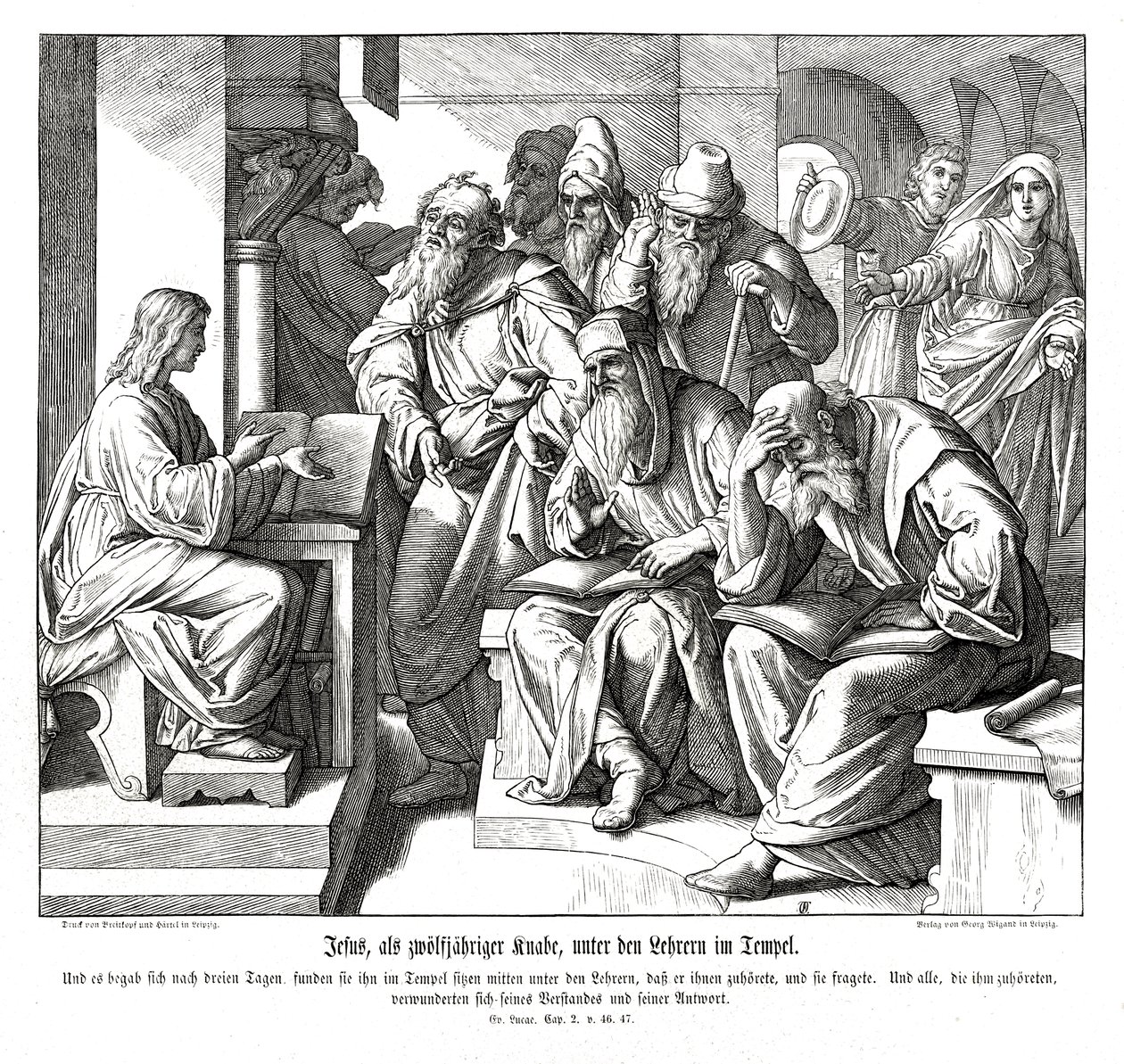 The child Jesus in the temple, Gospel of Luke by Julius Schnorr von Carolsfeld