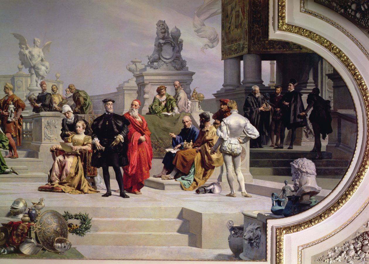 Patronage of the Arts by the House of Habsburg: left hand section of a ceiling painting, 1891 by Julius Victor Berger
