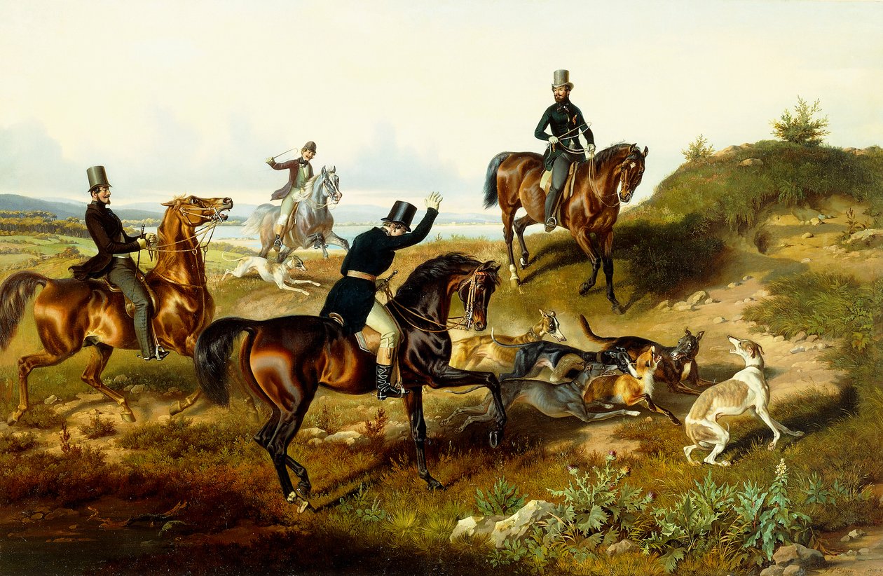Frederick II with His Hunting Party by Julius Zimmerman