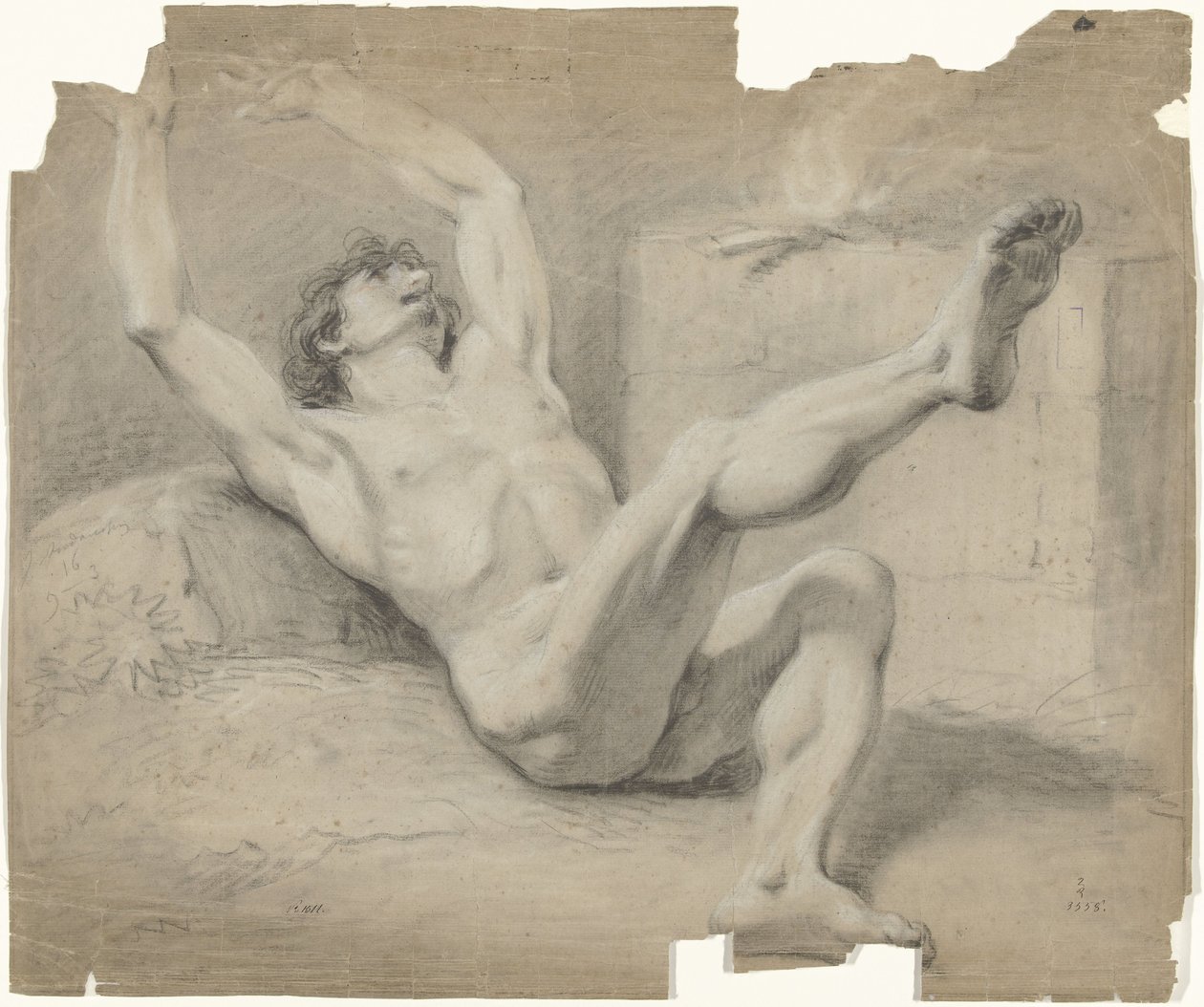 Reclining Male Nude, Arms Back and Right Leg Lifted by Jurriaan Andriessen (possibly)