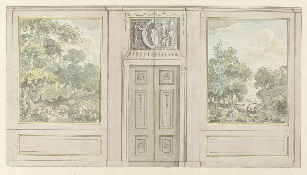 Design for Room Wall with Two Variants for the Overdoor Piece by Jurriaan Andriessen